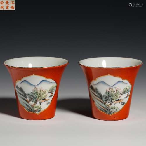 A pair of red glaze window cups from Qing Dynasty