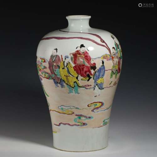 Plum vase with colorful characters from Qing Dynasty