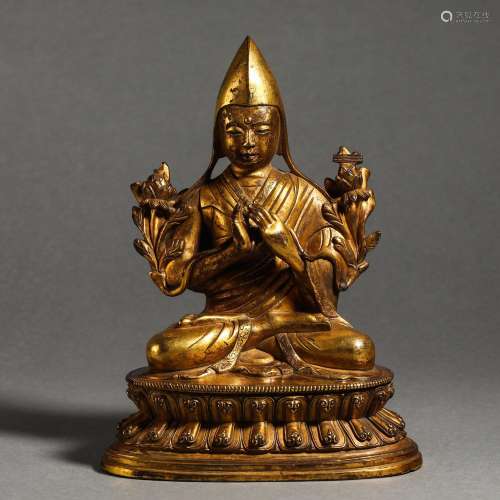 China Qing Dynasty Gilt Bronze Master Statue