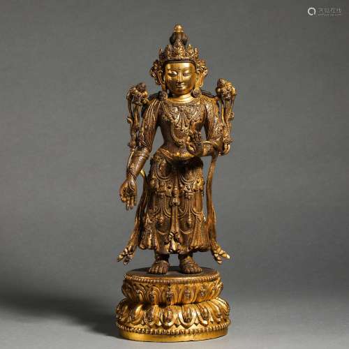 Ming Dynasty gilt bronze statue of Buddha<br />