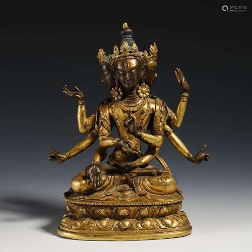 Qing Dynasty gilt bronze Zun wins Buddha mother