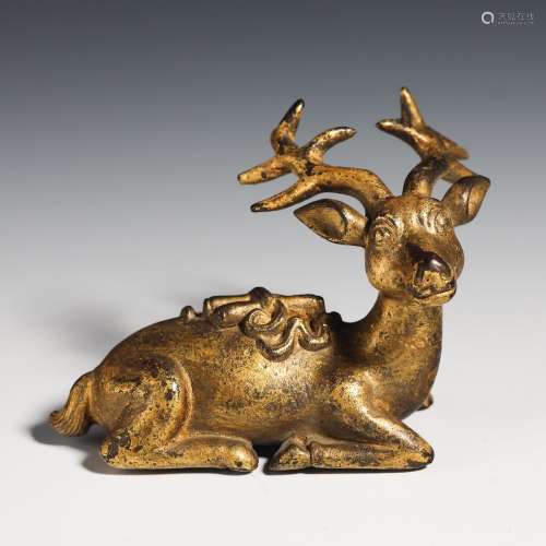 Qing Dynasty bronze gilt deer ruler