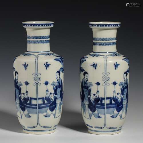 A pair of blue and white appreciation bottle from Qing Dynas...
