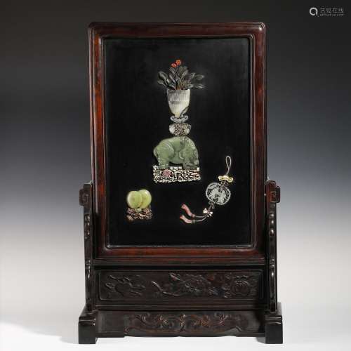 Qing Dynasty mahogany inlaid jade Taiping like ornaments