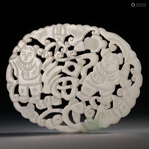 Qing Dynasty Hehe two immortal jade plate