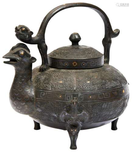 BRONZE ARCHAISTIC RITUAL WINE VESSEL QING OR LATER compresse...
