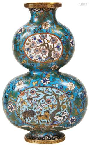 FINE CLOISONNE TURQUOISE-GROUND DOUBLE GOURD VASE QIANLONG S...