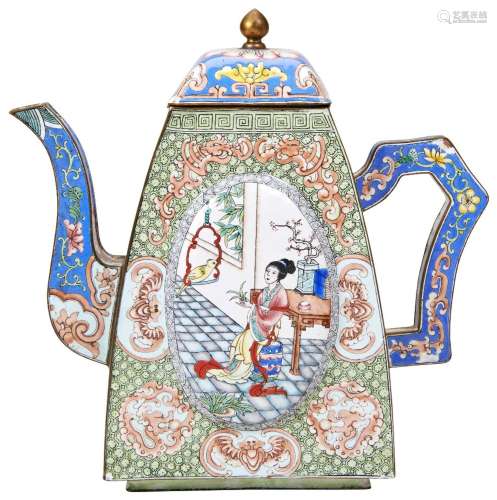 CANTON ENAMEL TEA POT LATE QING DYNASTY the sides decorated ...