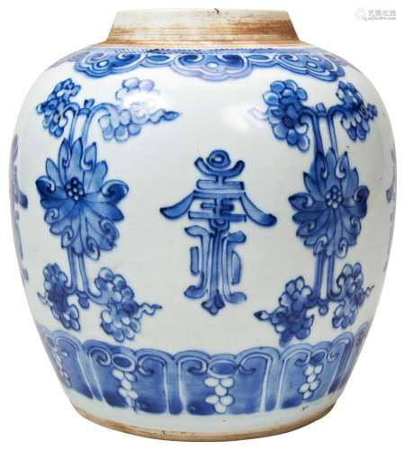BLUE AND WHITE GINGER JAR QING DYNASTY, 19TH CENTURY the bal...