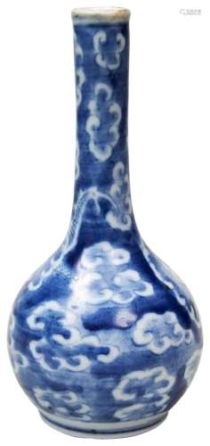 SMALL BLUE AND WHITE DRAGON AND CLOUDS BOTTLE VASE KANGXI PE...