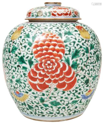 LARGE WUCAI JAR AND COVER TRANSITIONAL PERIOD, 17TH CENTURY ...