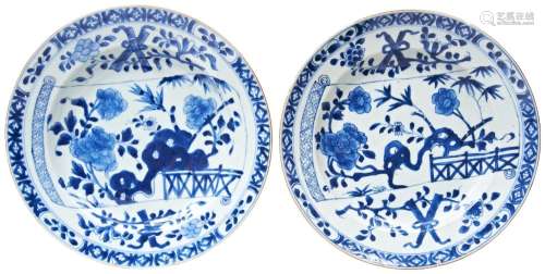 TWO LARGE BLUE AND WHITE DISHES KANGXI PERIOD (1662-1722) pa...