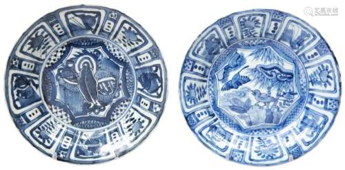 TWO SMALL KRAAK STYLE BLUE AND WHITE DISHES 19TH / 20TH CENT...