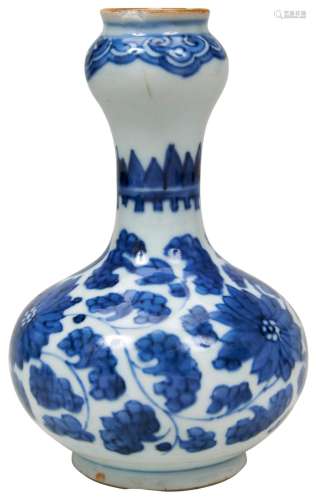 BLUE AND WHITE GARLIC-MOUTH LATE QING DYNASTY the sides pain...