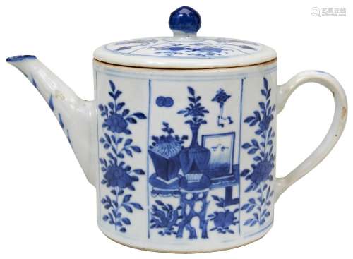 BLUE AND WHITE CYLINDRICAL TEAPOT QING DYNASTY, 19THN CENTUR...
