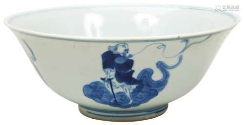 BLUE AND WHITE IMMORTALS BOWL QING DYNASTY the sides painted...