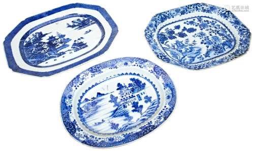 THREE BLUE AND WHITE MEAT DISHES QIANLONG PERIOD (1736-1795)...