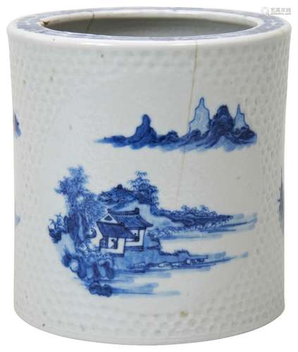 BLUE AND WHITE BRUSH POT, BITONG YONGZHENG SEAL MARK, QING D...