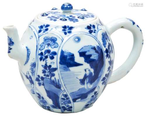 FINE BLUE AND WHITE LOTUS-FORM TEAPOT AND COVER KANGXI PERIO...