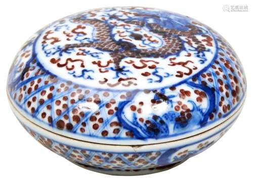 UNDERGLAZE-BLUE AND IRON-RED DRAGON PASTE BOX LATE QING DYNA...