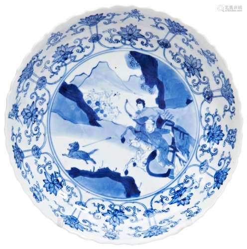 FINE CHINESE PORCELAIN BLUE AND WHITE MOULDED SAUCER DISH KA...