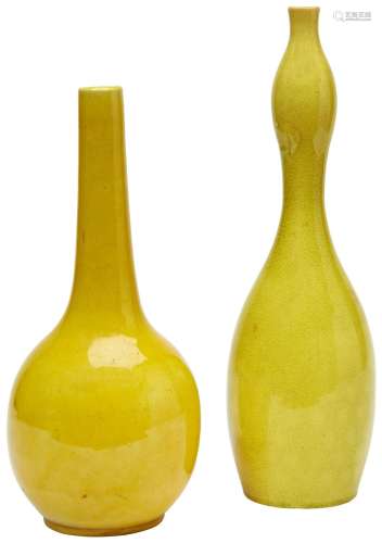 TWO LARGE YELLOW-GROUND VASES QING DYNASTY, 19TH CENTURY one...