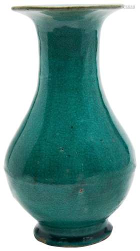 LARGE CRACKLED GREEN-GLAZE VASE 19TH CENTURY the sides cover...