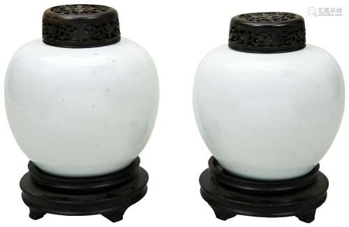 PAIR BLANC-DE-CHINE GINGER JARS LATE QING DYNASTY of globula...