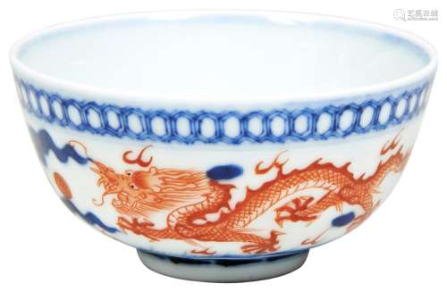 UNDERGLAZE BLUE AND IRON-RED DRAGON WINE CUP XIANFENG SIX CH...