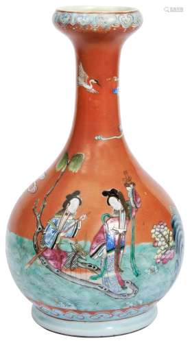 FAMILLE ROSE CORAL-RED GROUND VASE QING DYNASTY, 19TH CENTUR...