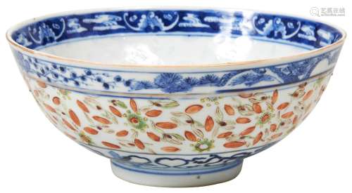 BLUE AND WHITE AND ENAMELLED PORCELAIN ‘RICE GRAIN’ BOWL GUA...