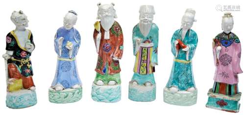 SIX FAMILLE ROSE FIGURES OF IMMORTALS QING DYNASTY, 18TH CEN...