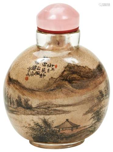 RARE REVERSE GLASS PAINTED SNUFF BOTTLE SIGNED BY CAO YUECON...