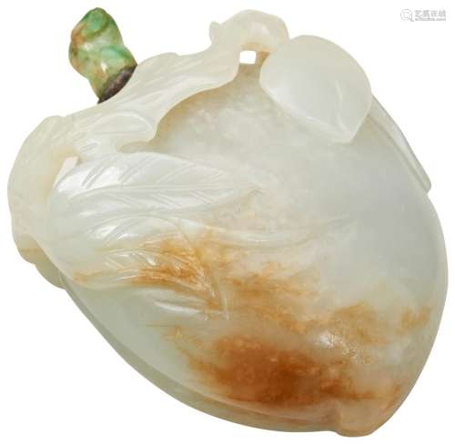 GOOD WHITE AND RUSSET JADE PEACH-FORM BAT SNUFF BOTTLE QING ...