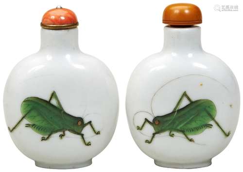 PAIR OF FAMILLE ROSE SNUFF BOTTLES IMPERIAL, JINGDEZHEN KILN...