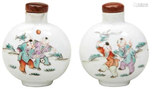 PAIR OF FAMILLE ROSE BOYS SNUFF BOTTLES QING DYNASTY, 19TH C...
