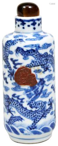 BLUE AND WHITE DRAGON SNUFF BOTTLE QING DYNASTY, 18TH / 19TH...