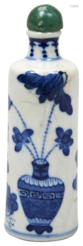 BLUE AND WHITE CYLINDRICAL SNUFF BOTTLE YONGZHENG FOUR CHARA...