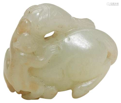 SMALL WHITE JADE CARVED HORSE AND MONKEY GROUP QING DYNASTY,...