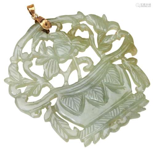 CARVED CELADON JADE OPENWORK PENDANT 19TH CENTURY in the for...
