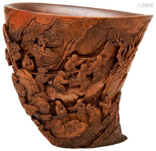 FINE CARVED BAMBOO LIBATION CUP QING DYNASTY, 19TH CENTURY t...