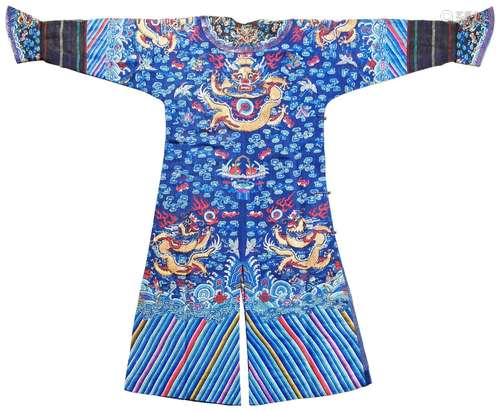 BLUE-GROUND SUMMER GAUZE NINE DRAGON ROBE LATE QING DYANSTY ...