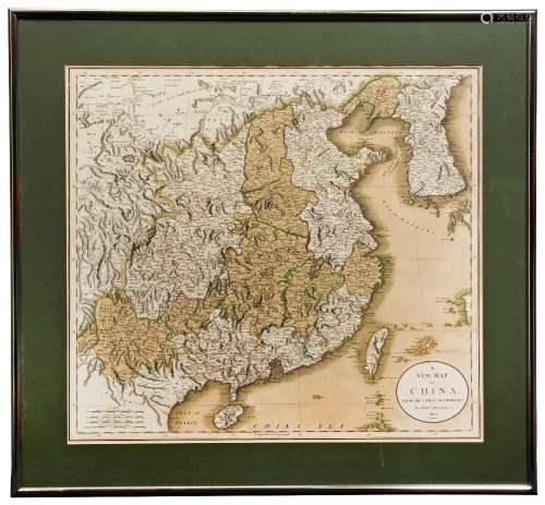 JOHN CARYS NEW MAP OF CHINA DATED 1801 framed, 51cm wide, 47...