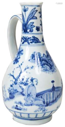 TRANSITIONAL-STYLE BLUE AND WHITE EWER 20TH CENTURY the ovoi...