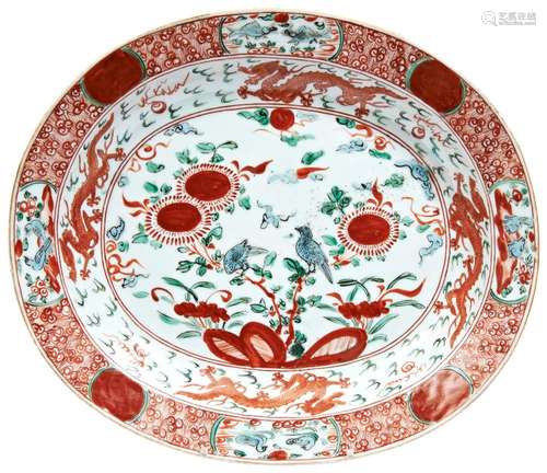 LARGE CHINESE EXPORT FAMILLE VERTE OVAL DISH QIANLONG PERIOD...