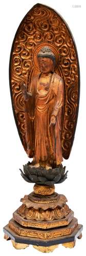 CARVED GILTWOOD AMIDA BUDDHA 19TH CENTURY the standing figur...