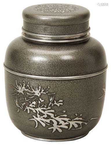 JAPANESE INLAID TIN WARE TEA CADDY 20TH CENTURY the baluster...