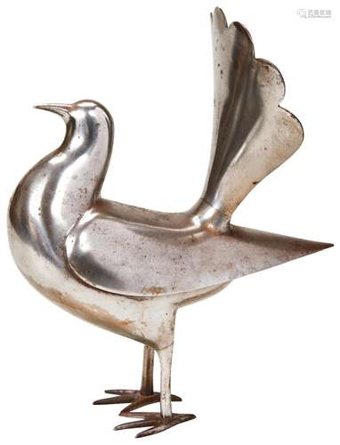 SILVERED-STEEL PIGEON PERSIA, QAJAR, LATE 19TH CENTURY of ch...