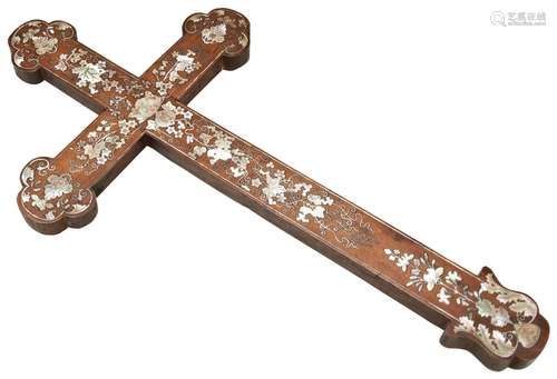 MOTHER OF PEARL INLAID CROSS VIETNAM, 19TH CENTURY inlaid th...