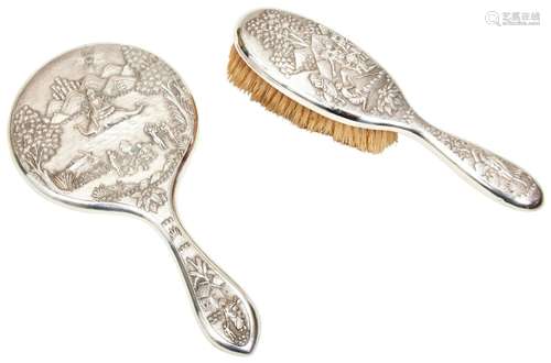 INDIAN SILVER MIRROR AND BRUSH ATTRIBUTED TO DASS & DUTT...